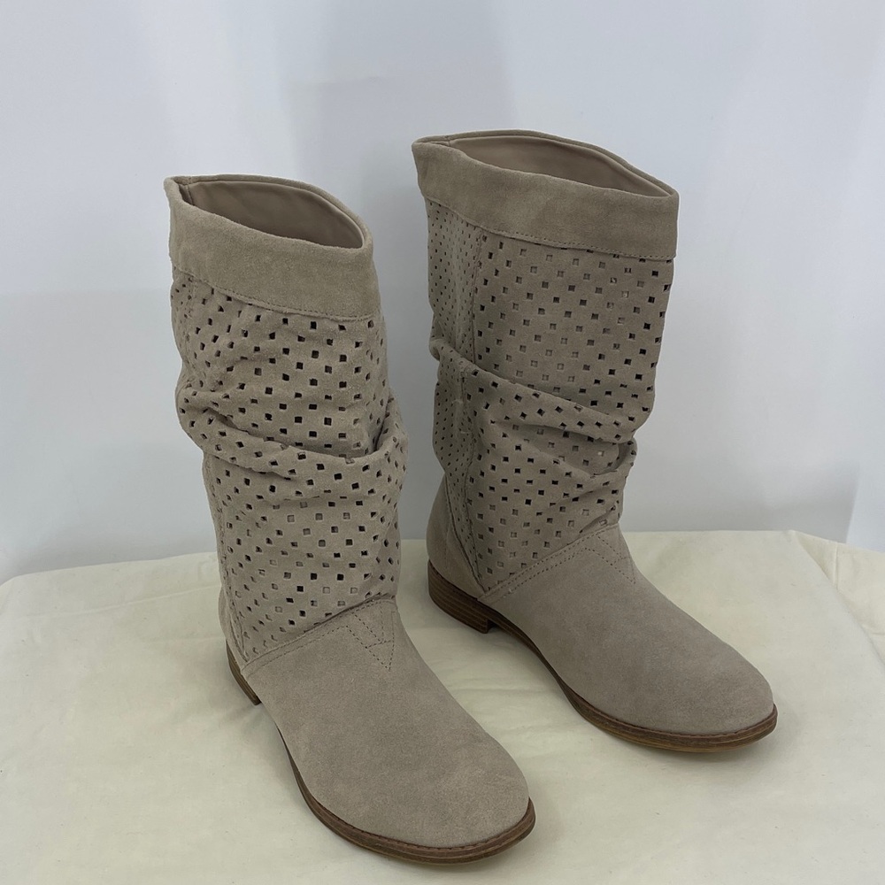 Toms Women's Suede SLOUCH Perforated MID CALF Boots - Light Brown WOMENS SIZE 9